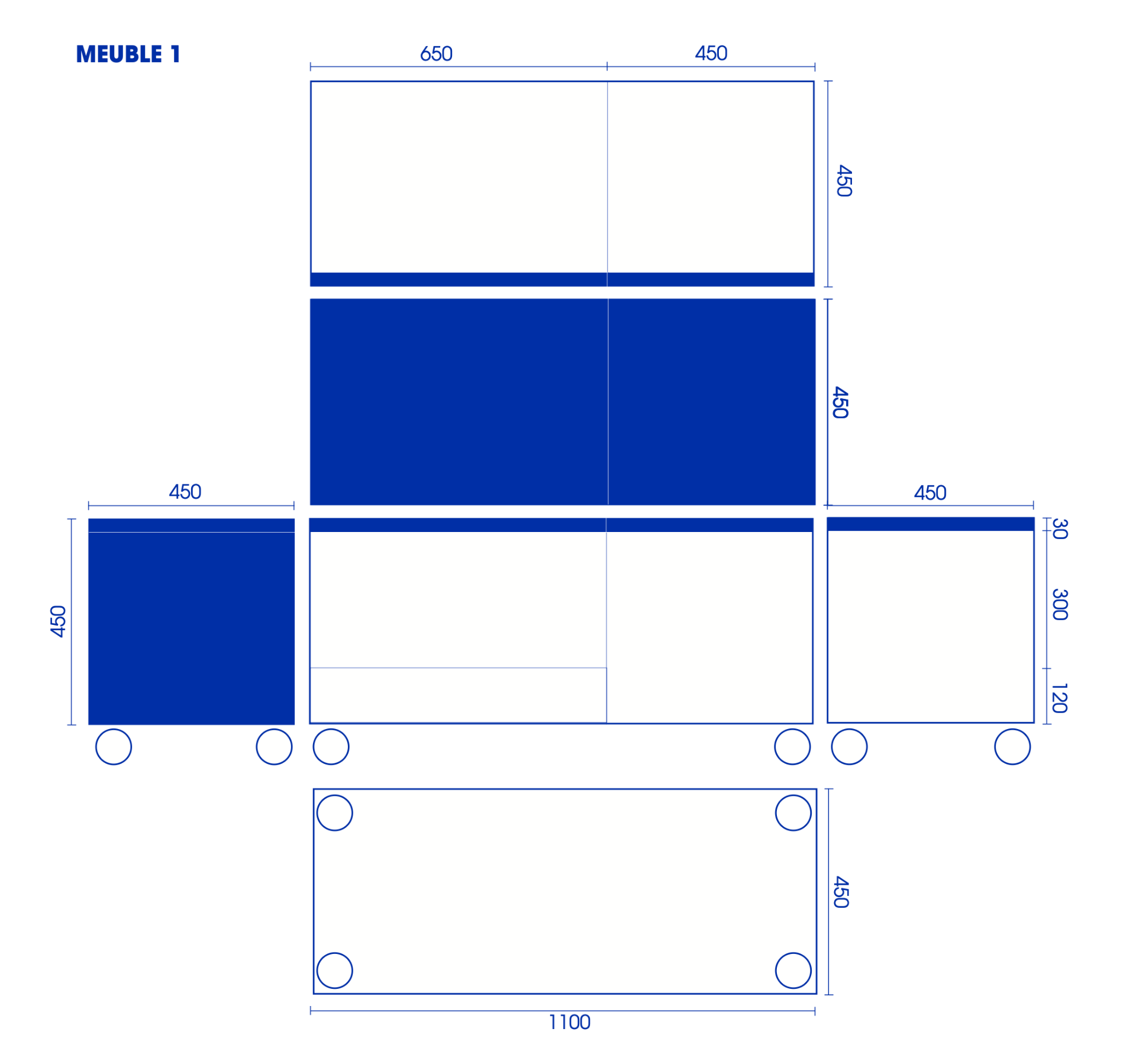 Mobilier bleu IKB — Paris — Meuble 1 — élévations