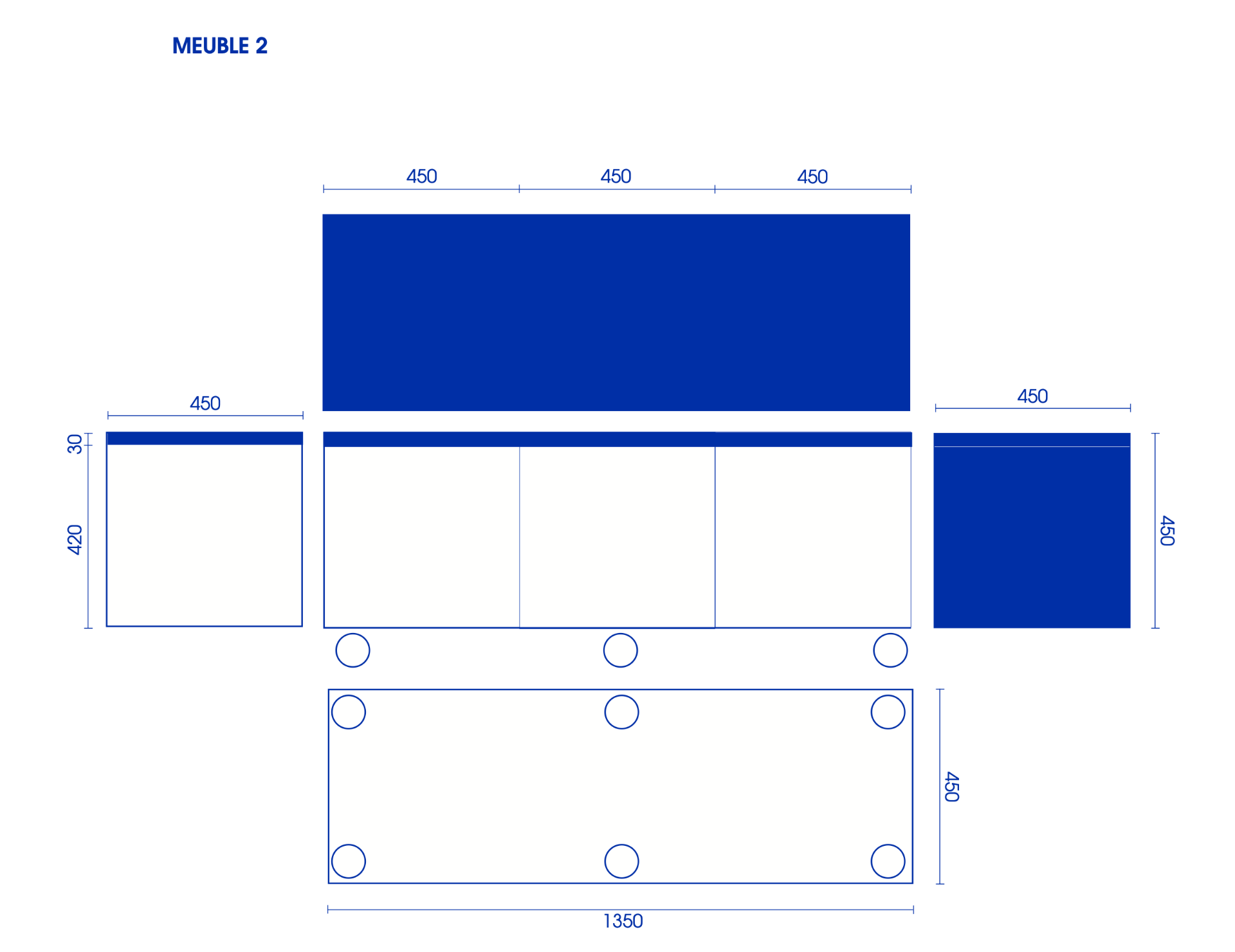 Mobilier bleu IKB — Paris — Meuble 2 — élévations